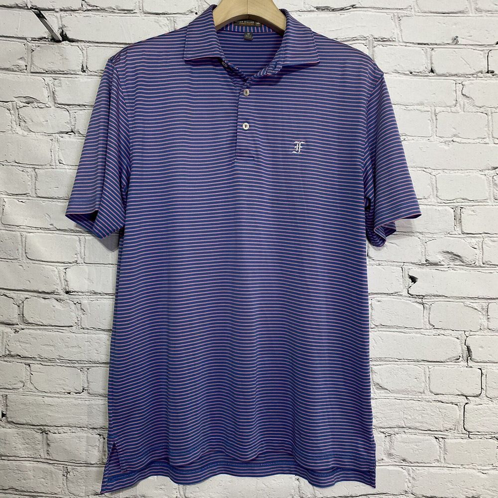 Peter Millar Summer Comfort Donald Stripe Mesh Polo Size M Mediterranean Blue